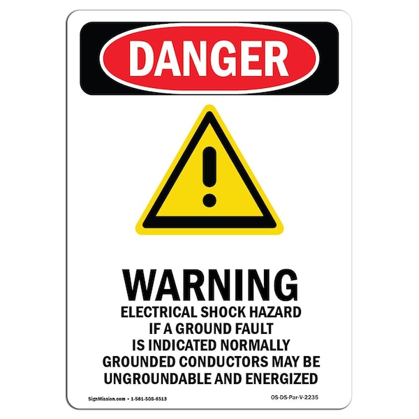 Safety Sign, OSHA Danger, 5" Height, Warning Electrical, Portrait, 10PK